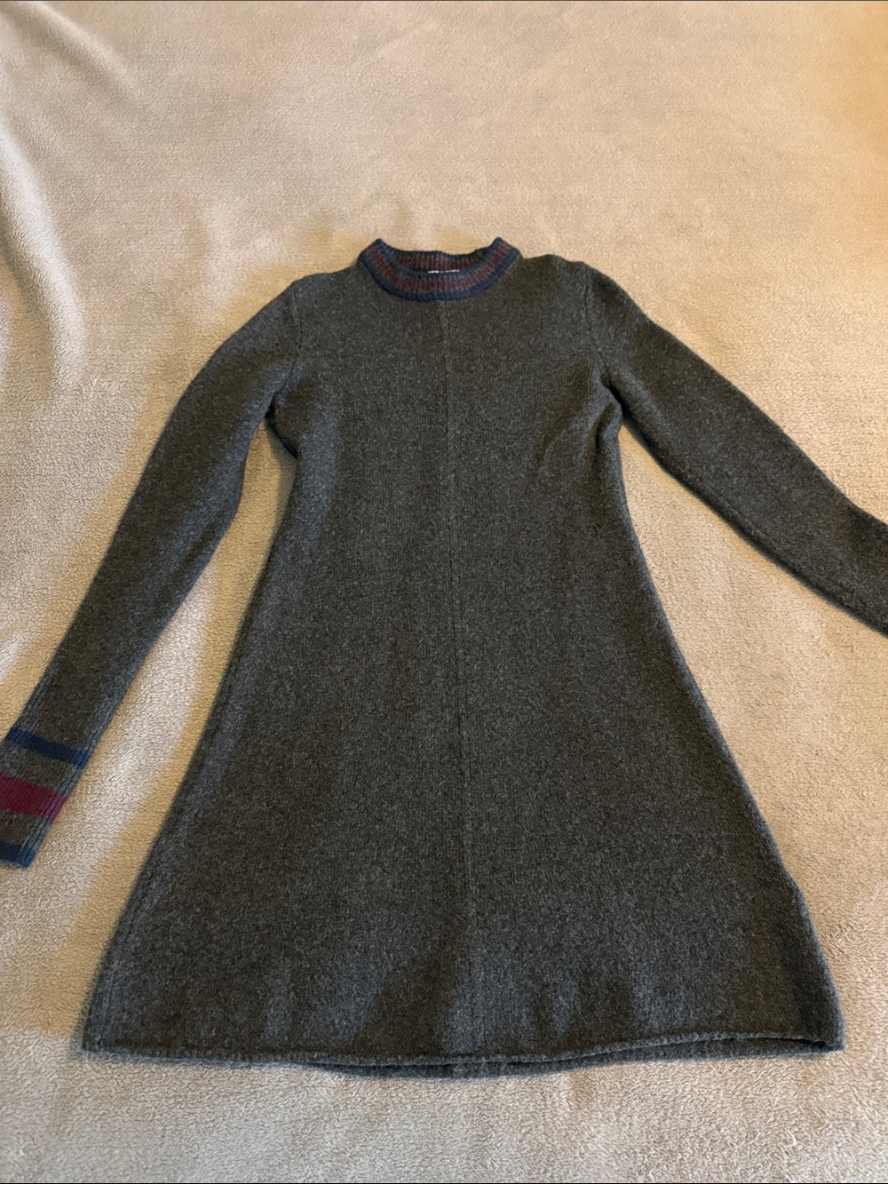 Madewell Charcoal Knit Long-Sleeve Sweater Dress with Stripe Trim